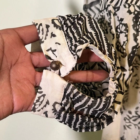 Anthropologie Black and Cream Floral Long Sleeve Dress - Picture 5 of 6